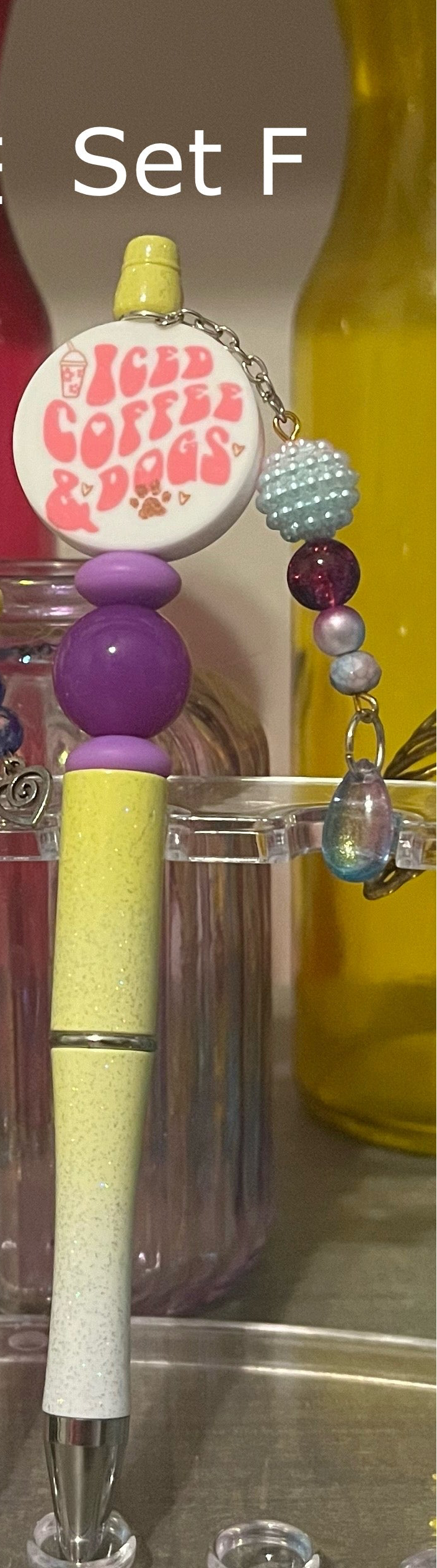 Glitter Lime-White Ombré Beaded Pens