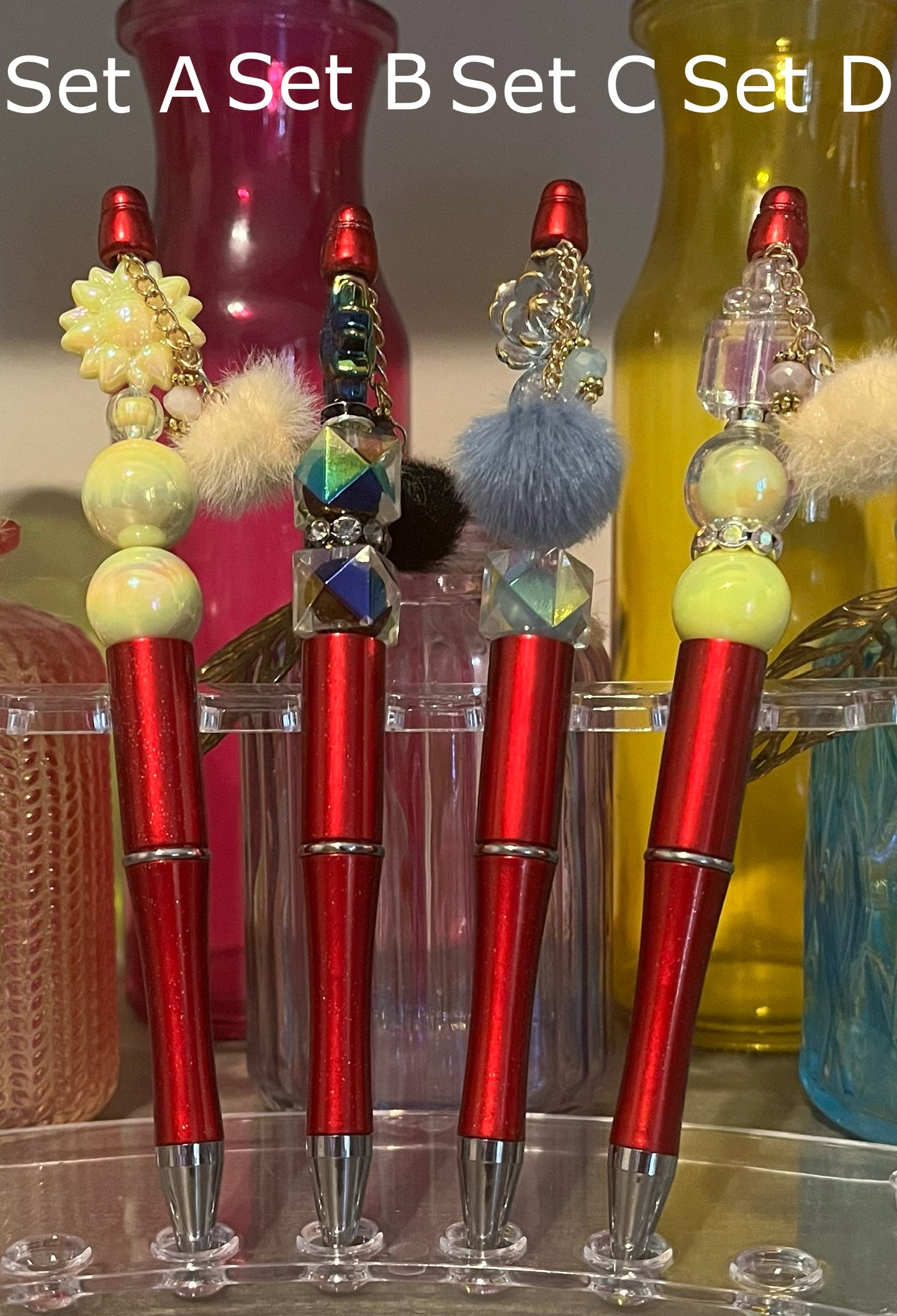 Glitter Dark Red Beaded Pens
