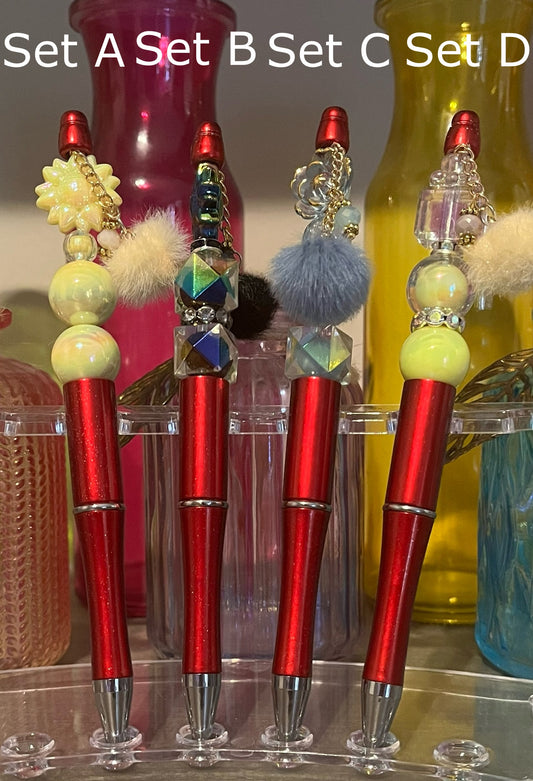 Glitter Dark Red Beaded Pens