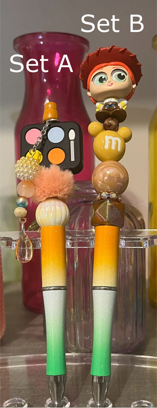 Glitter Orange-White-Green Ombré Beaded Pens