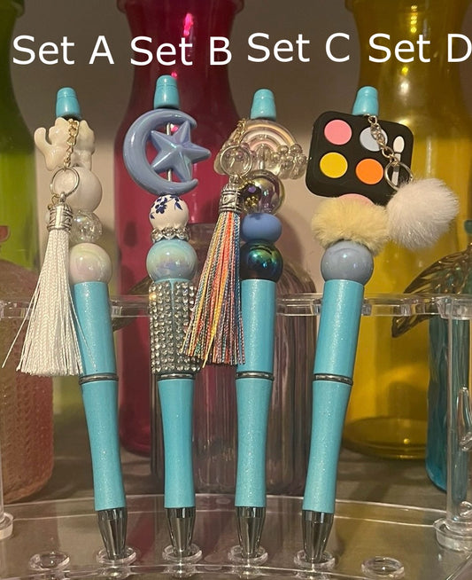 Glitter Blue Beaded Pens