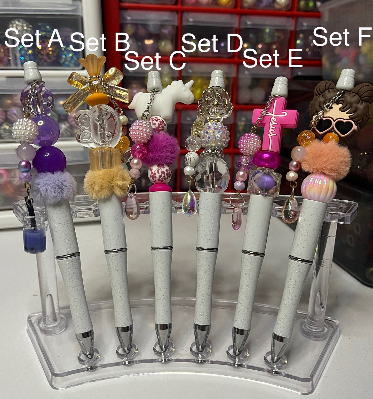 Glitter White Beaded Pens