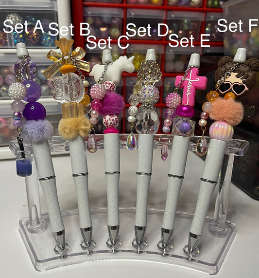 Glitter White Beaded Pens