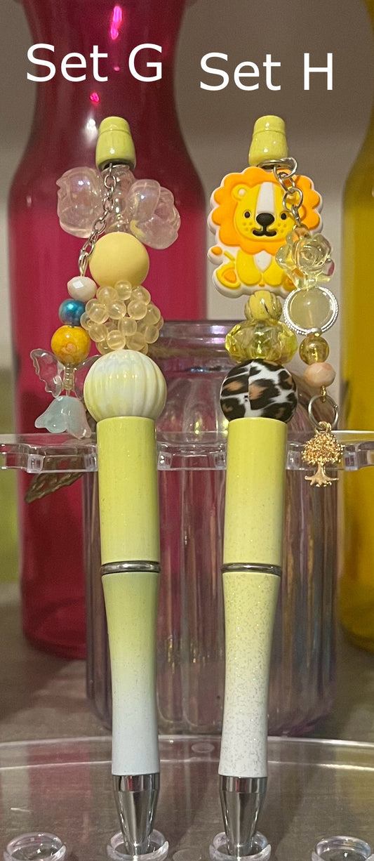 Glitter Lime-White Ombré Beaded Pens