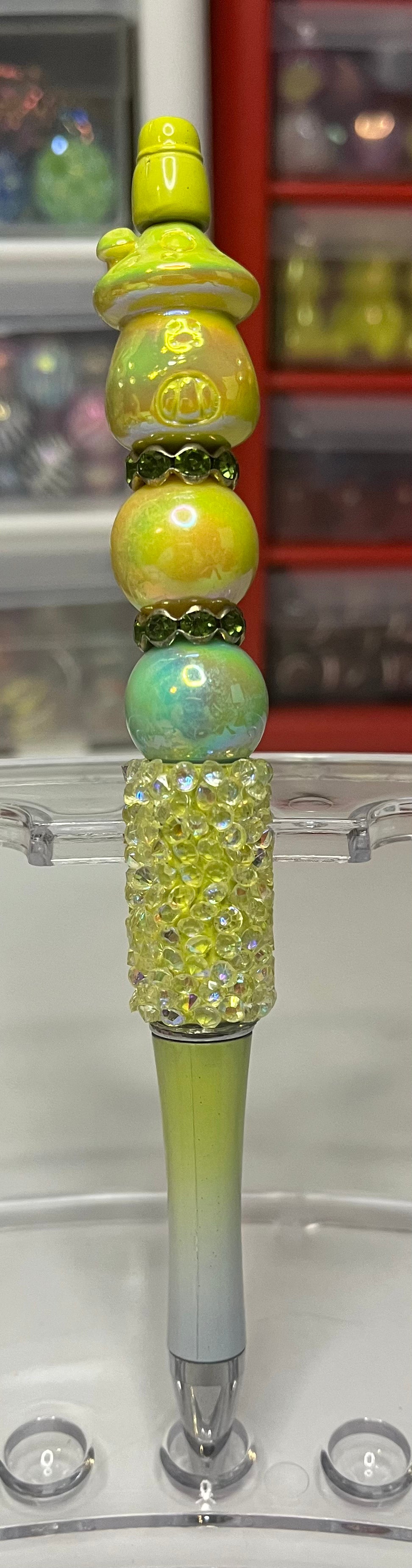 Glitter Lime-White Ombré Beaded Pens