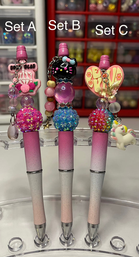Glitter Pink-White-Light Pink Ombré Beaded Pens