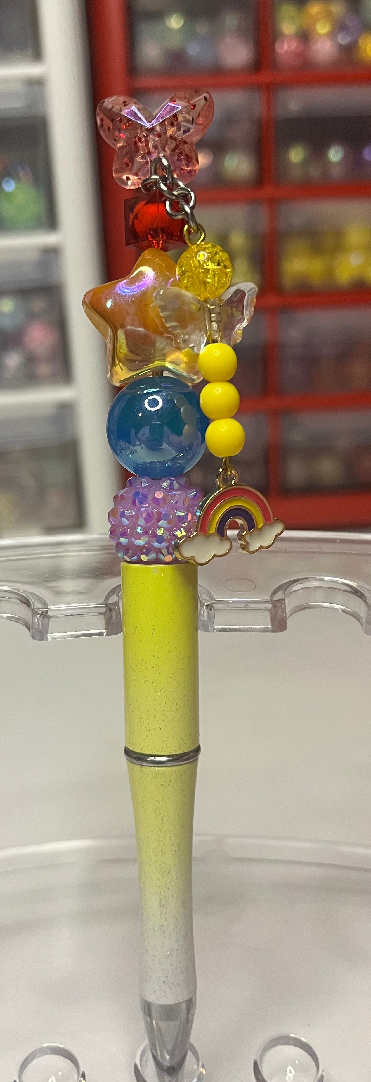 Glitter Lime-White Ombré Beaded Pens