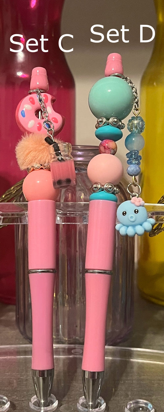 Solid Pink Beaded Pens