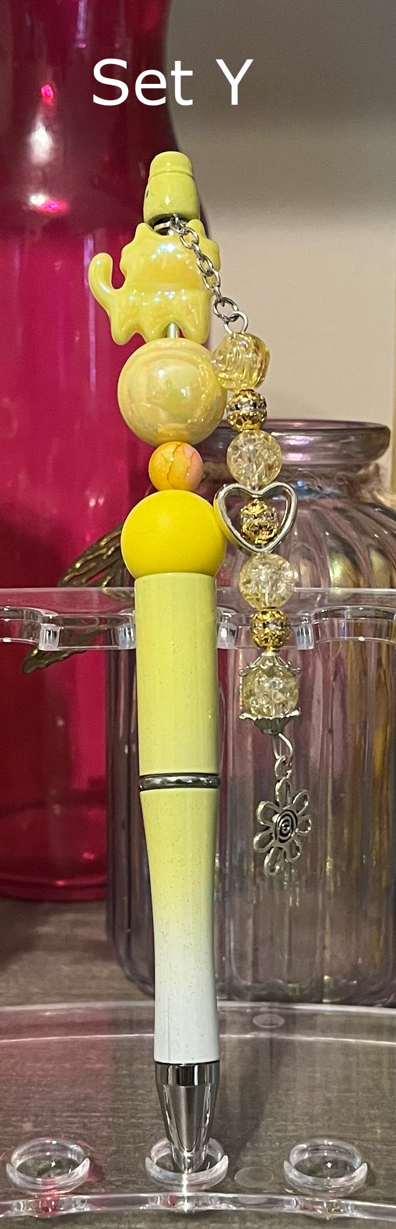 Glitter Lime-White Ombré Beaded Pens