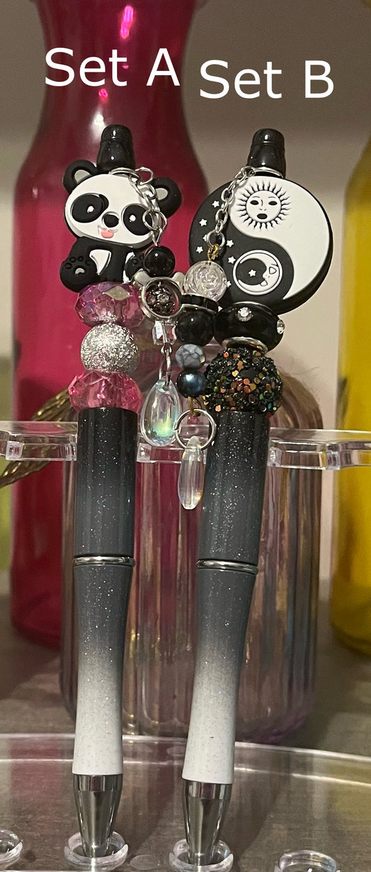 Glitter Black-White Ombré Beaded Pens