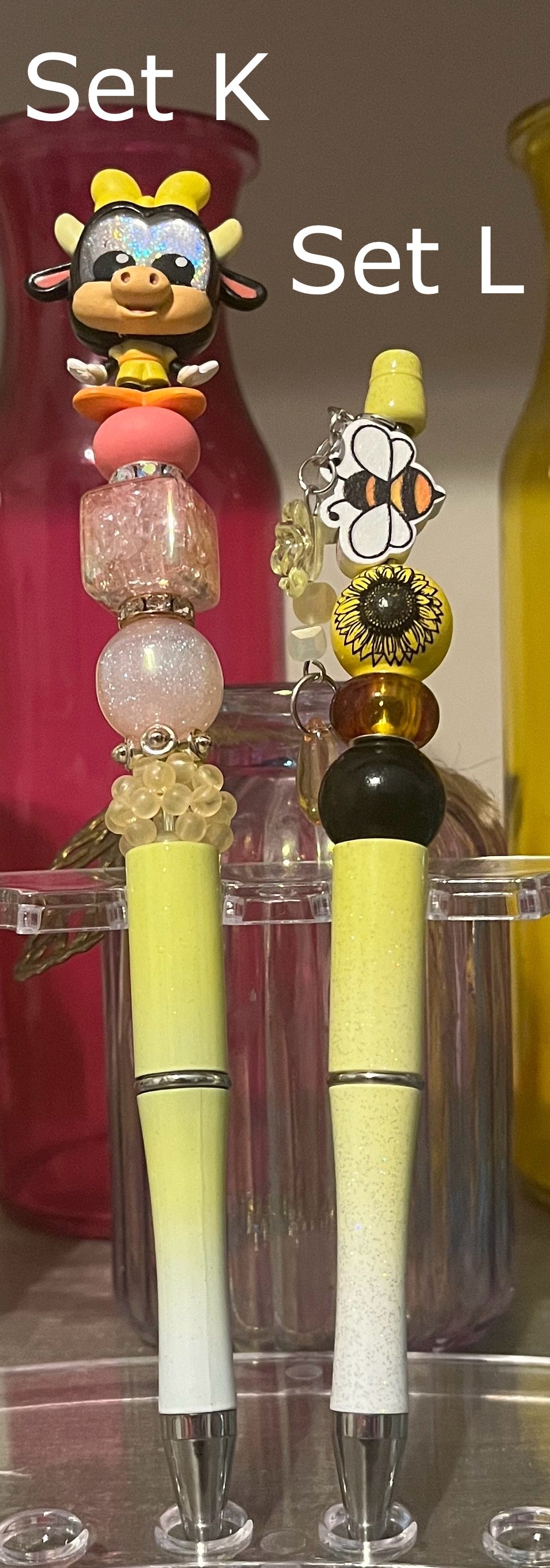 Glitter Lime-White Ombré Beaded Pens