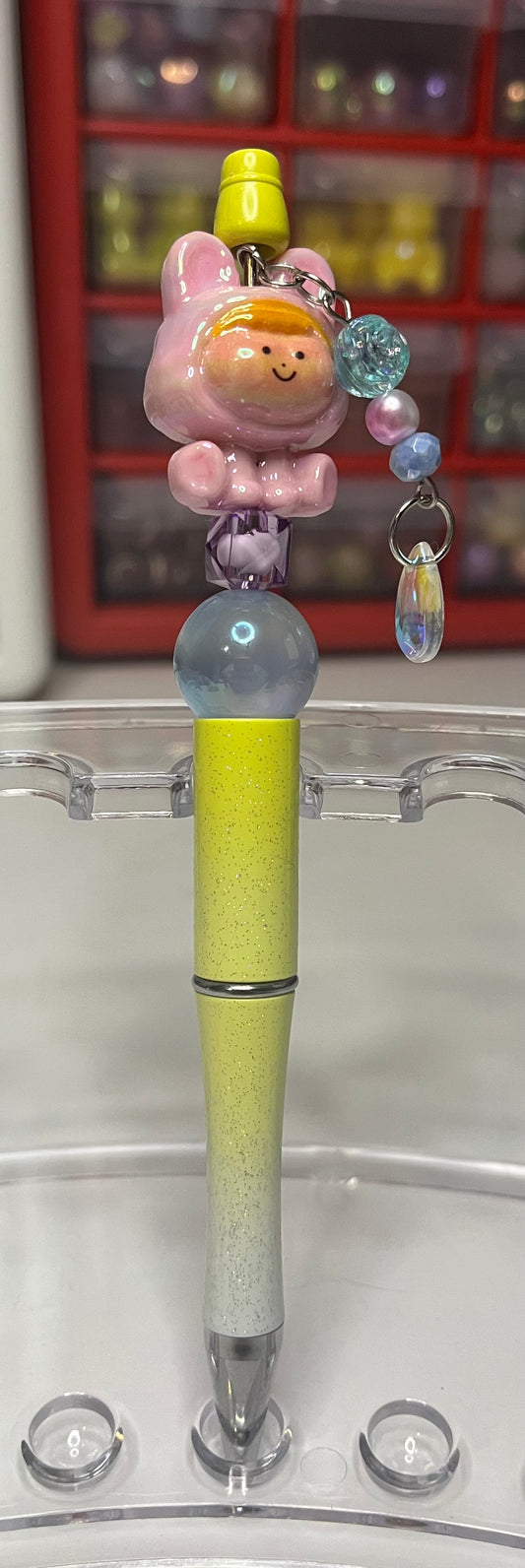 Glitter Lime-White Ombré Beaded Pens