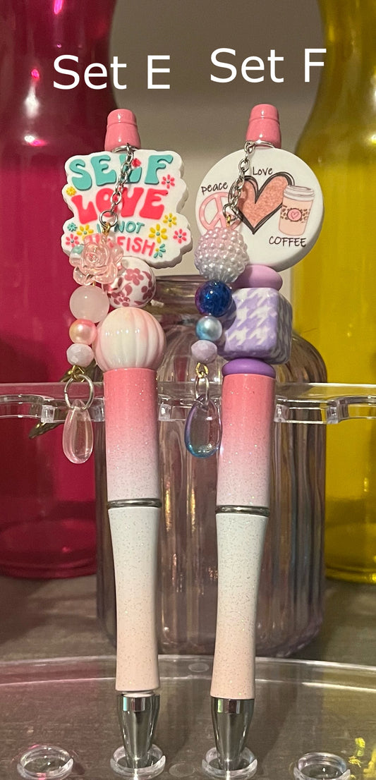 Glitter Pink-White-Light Pink Ombré Beaded Pens