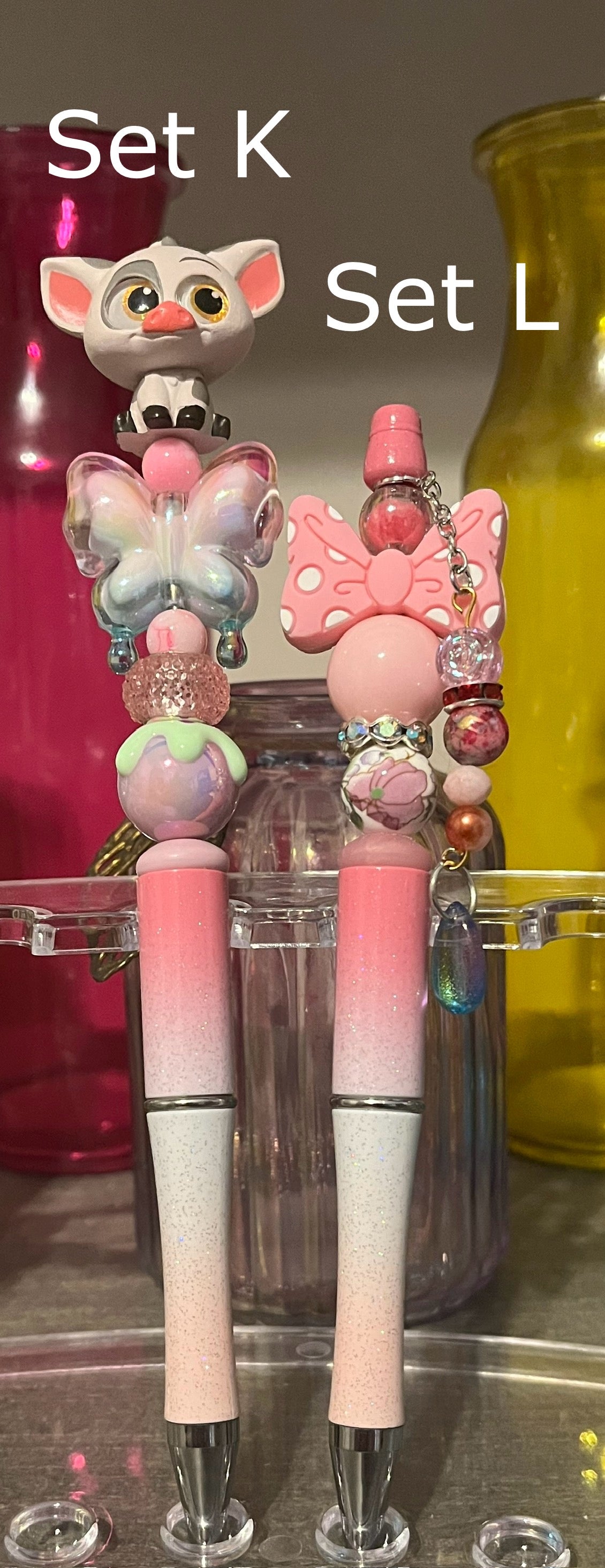 Glitter Pink-White-Light Pink Ombré Beaded Pens