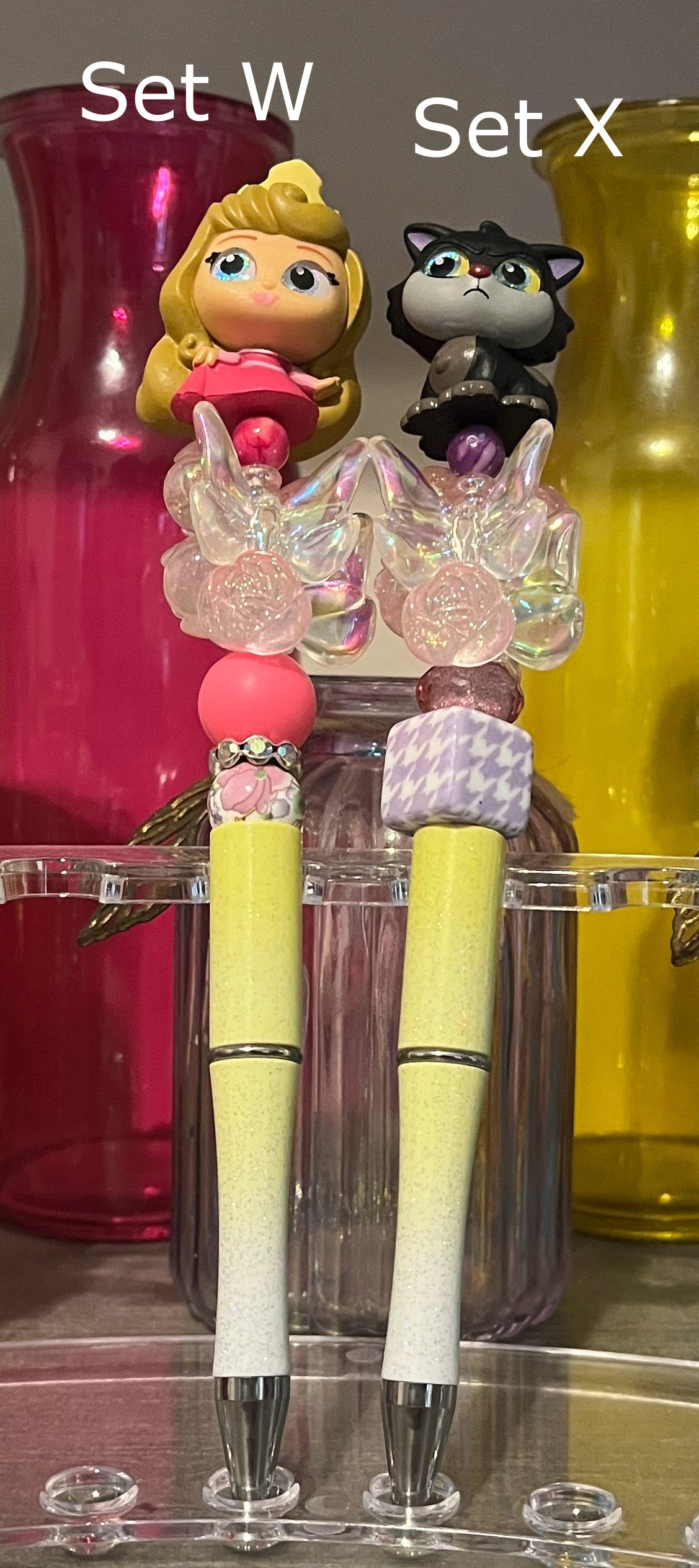 Glitter Lime-White Ombré Beaded Pens