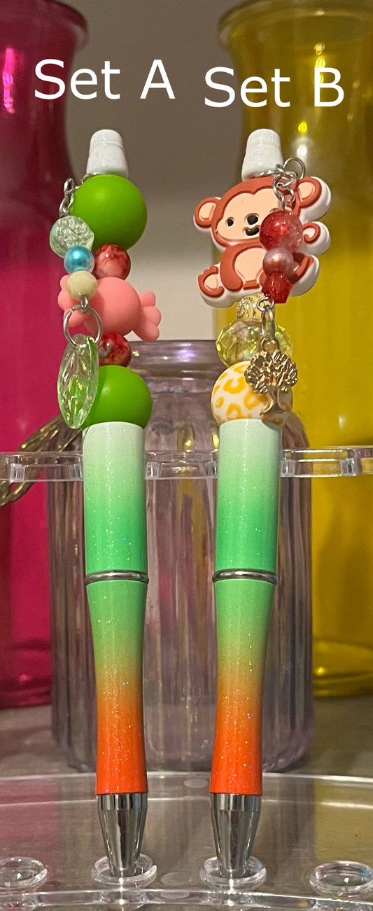 Glitter White-Green-Orange Ombré Beaded Pens