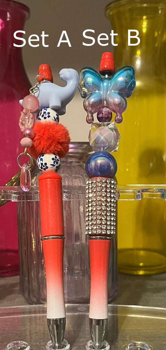 Glitter Red-White Ombré Beaded Pens