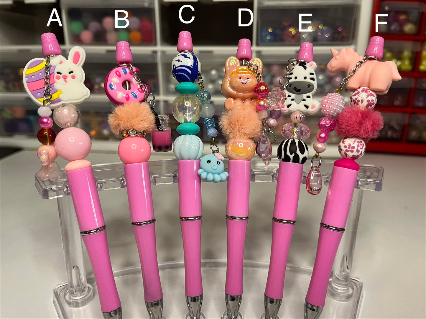 Solid Persian Pink Beaded Pens