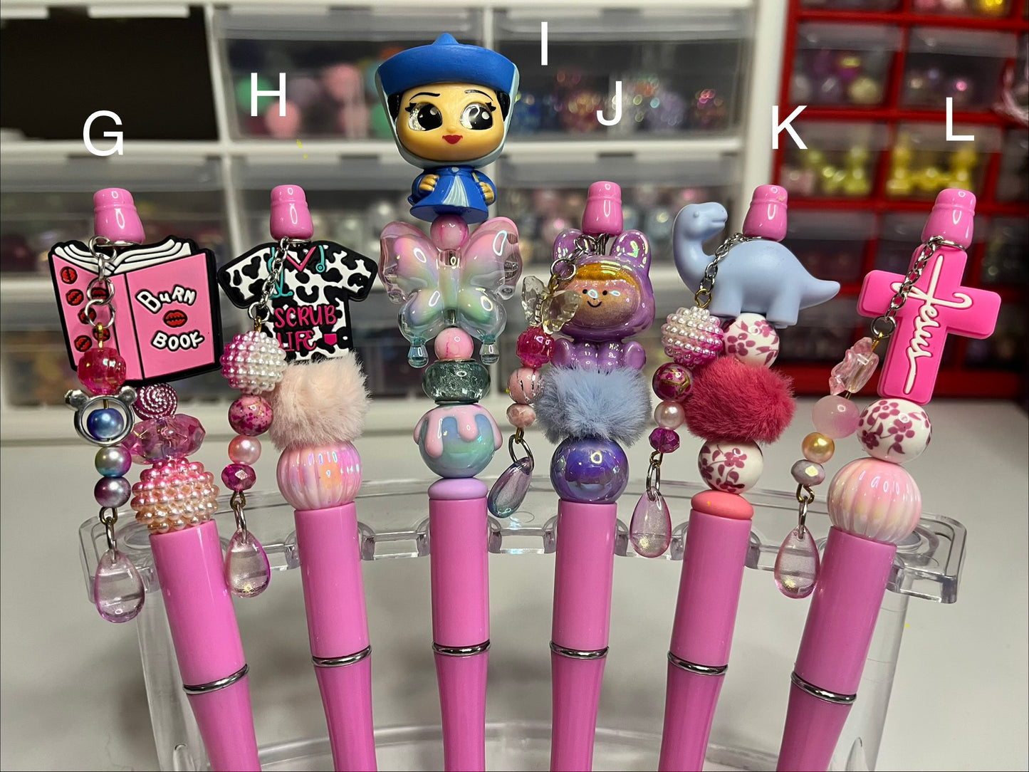 Solid Persian Pink Beaded Pens
