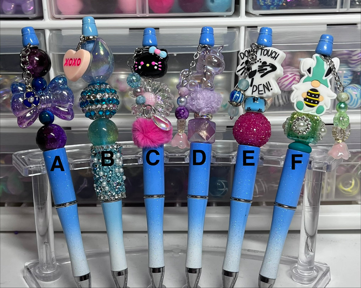 Glitter Ombré Blue-White Beaded Pens