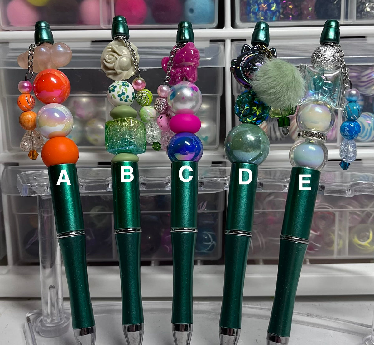 Metallic Hunter Green Beaded Pens