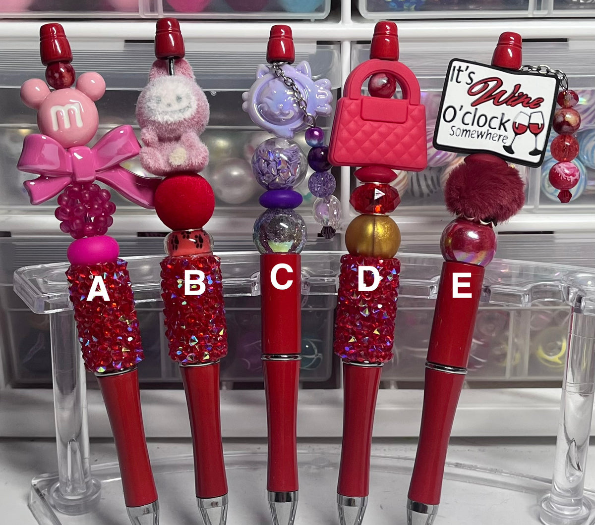 Solid Red Beaded Pens