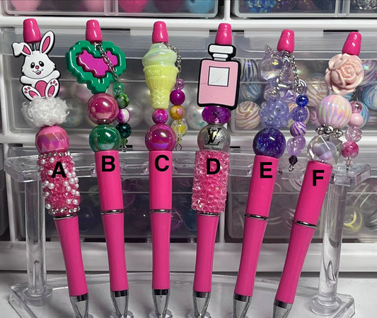 Solid Hot Pink Beaded Pens