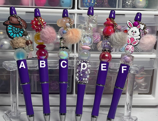 Solid Plum Purple Beaded Pens