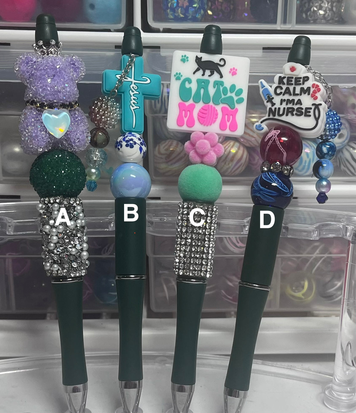 Solid Evergreen Beaded Pens