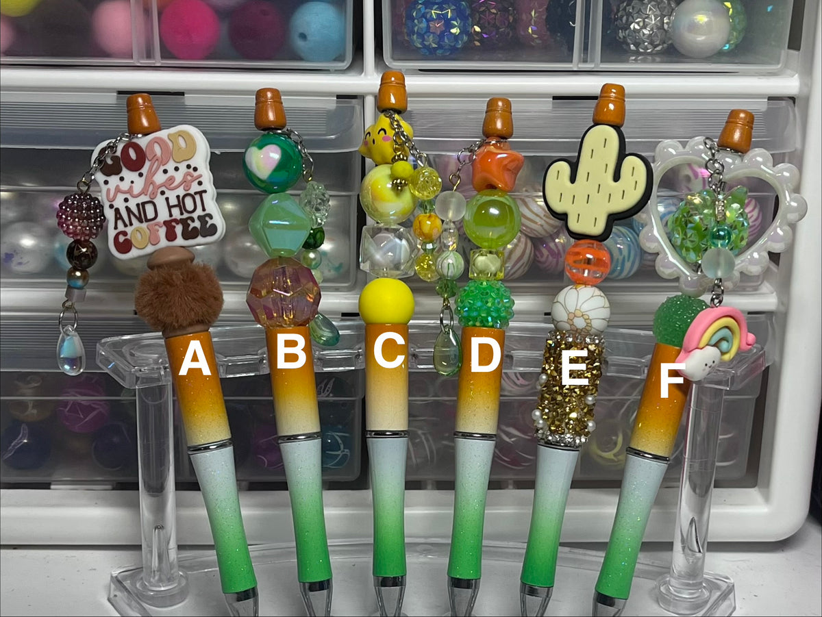 Glitter Ombré Orange-White-Green Beaded Pens
