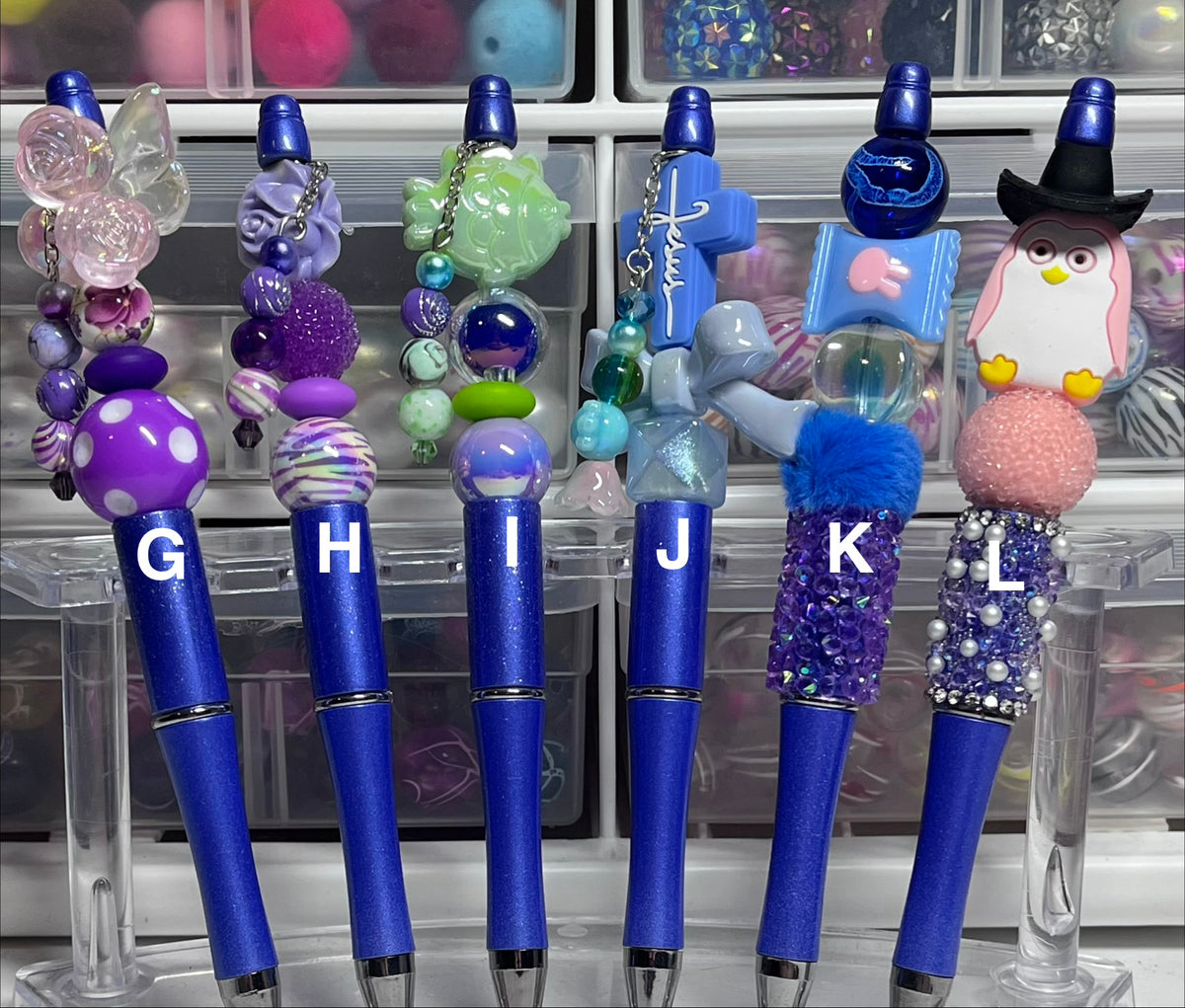 Metallic Glitter Periwinkle Purple Beaded Pens