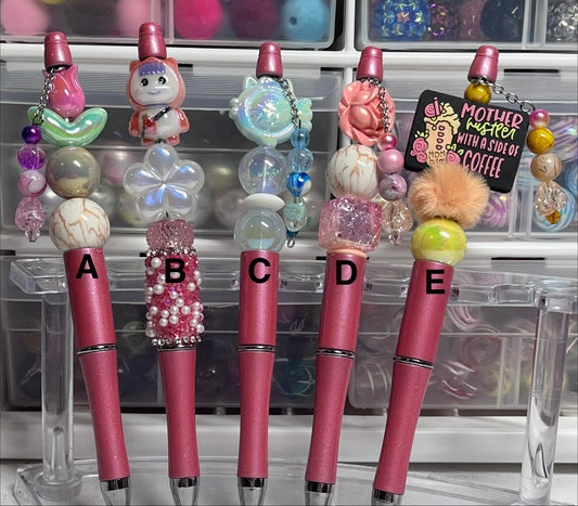 Solid Salmon Pink Beaded Pens