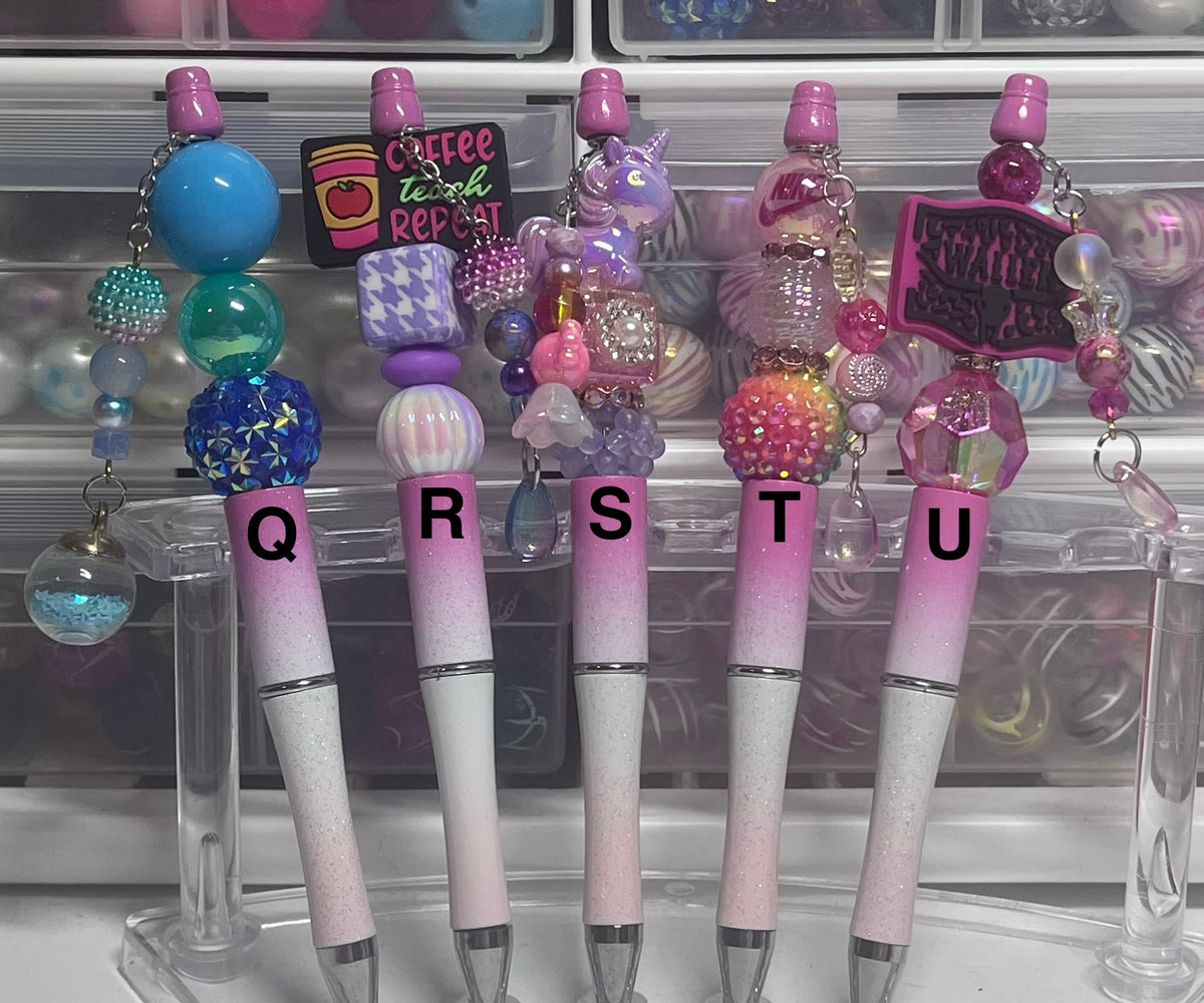 Glitter Ombré Pink-White-Light Pink Beaded Pens